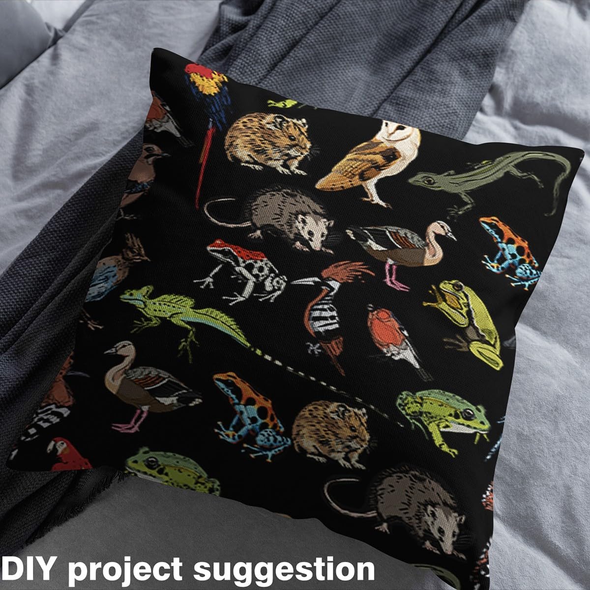 Wildlife Animal Theme Outdoor Fabric,Opossum Owl Bird Fabric by The Yard for Teens Craft Lover,Watercolor Oil Painting Print Upholstery Fabric for Quilting Sewing Supplies,3 Yards