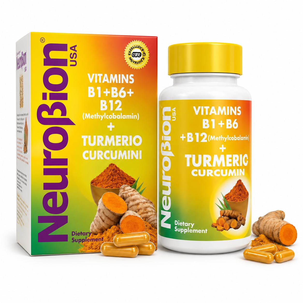 Neurobion Turmeric Curcumin 650 mg Herbal Supplement for Antioxidant Support, High Absorption Ultra Potent Turmeric Supplement Multivitamins Complex with B12, 40 Capsules