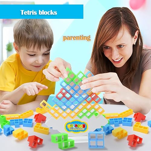Miniatura 8 de YQDSOUY Juego de torre Tetra de 64 piezas, bloque de construcción de equilibrio de Tetris para niños y familiares, bloques de construcción de