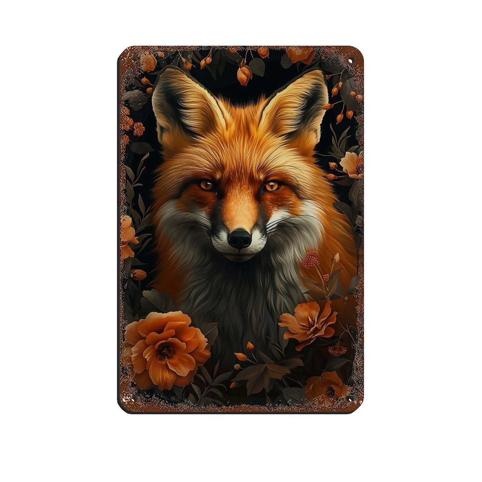 Lxwnze 20L X 30W Cm Vintage Floral Fox Poster, Fox Poster Tin Sign Vintage Metal Pub Club Cafe Bar Home Wall Art Decoration Poster Retro 8X12inch(20X30cm)