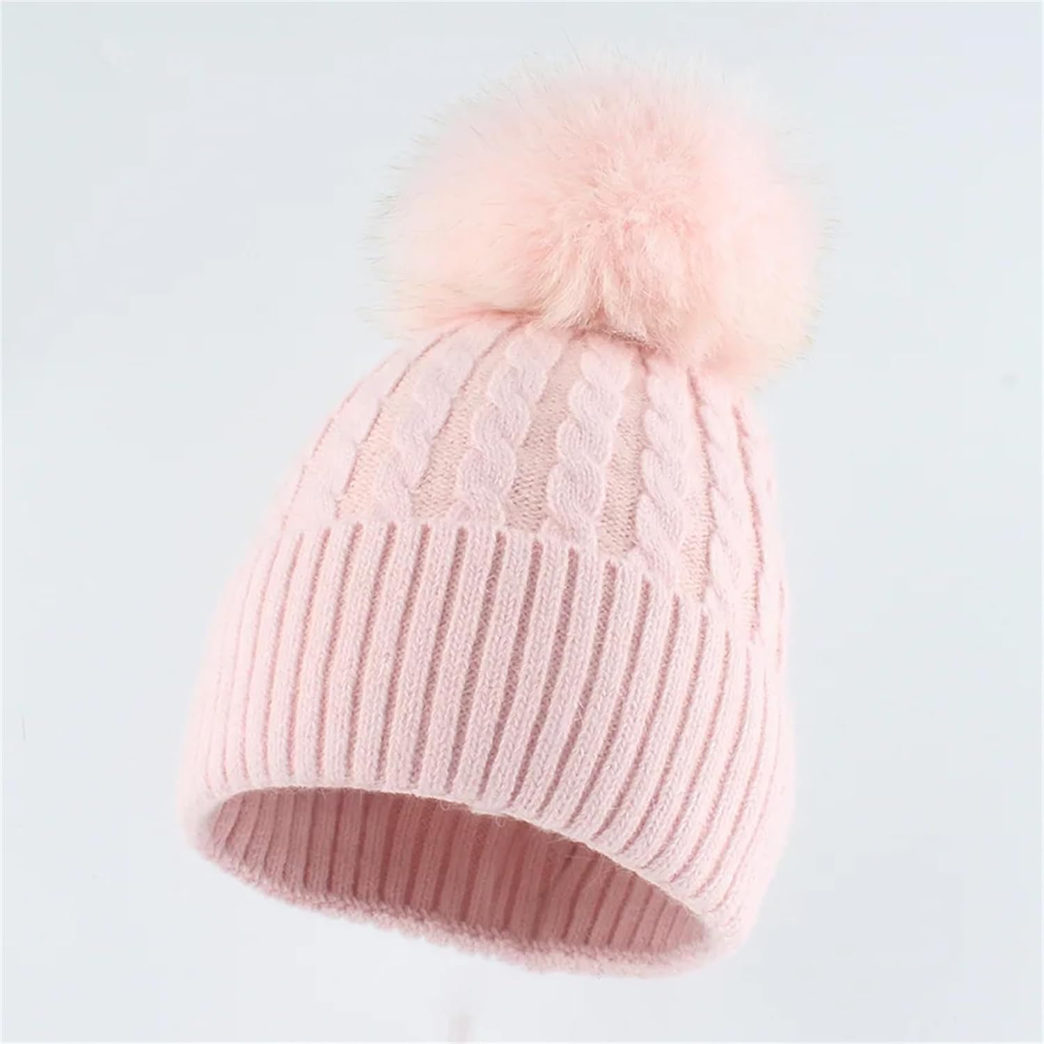 Women's Classic Detachable Pompom Knit Beanie Hat Fall Winter Thicken Warm Cold Weather Hat Outdoor Solid Color Skull Cap