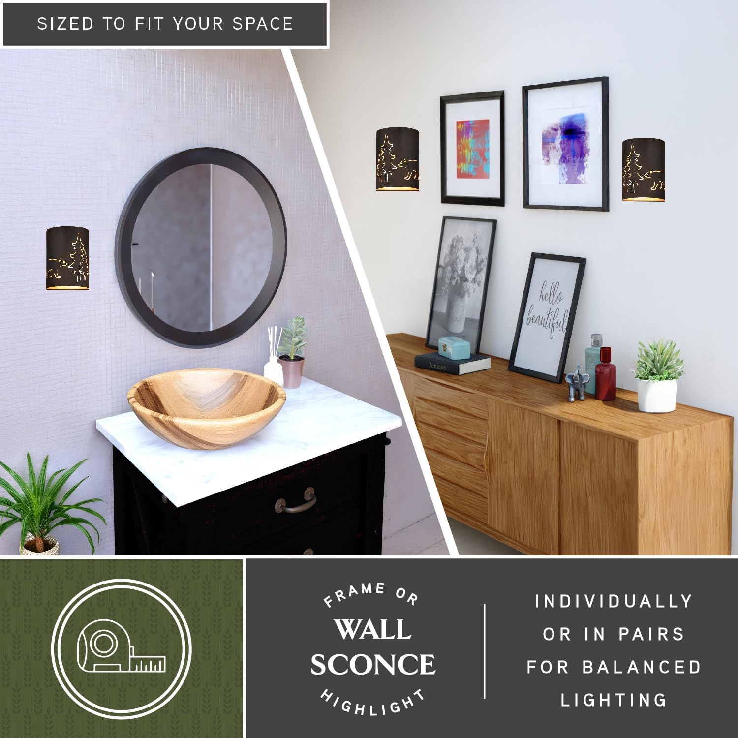 VAXCEL Katmai 2 Light Bronze Gold Rustic Bear Tree Flush Wall Sconce