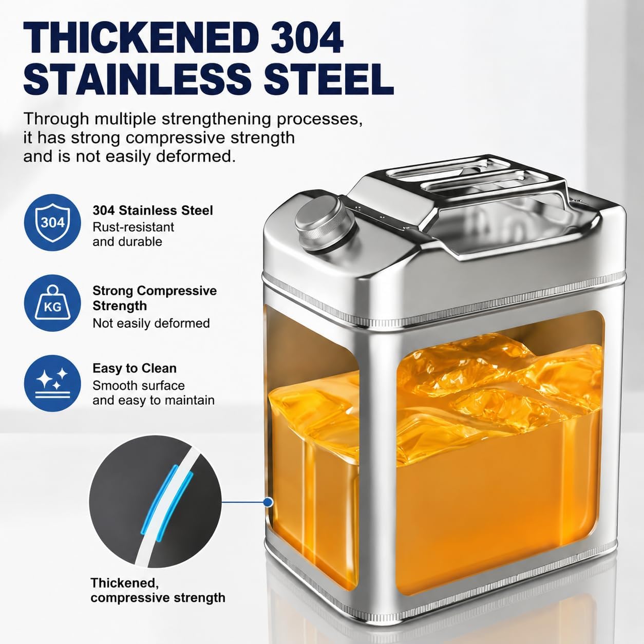 304 Stainless Steel Water Container 1.32 Gal with Hose | Includes dedicated flow hose and pressure relief valve. Ideal for camping, home, and outdoor emergency water storage