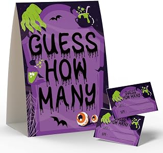 How Many (1 Double-sided Printing Sign & 50 Game Cards), Halloween Party Decorations, Halloween Party ideas, Halloween Party Games, Baby Shower Games | HW003M