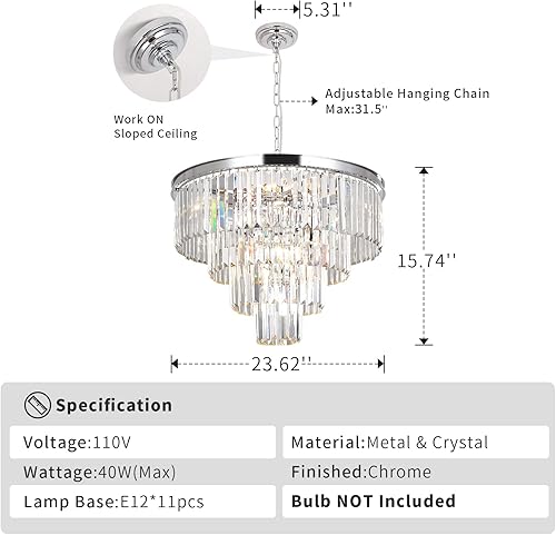 Miniatura 3 de MarkDee Modernos candelabros de cristal, redondos cromados modernos para comedor, 8 luces colgantes con altura ajustable (23.6 pulgadas)