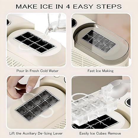 Portable Ice Maker Machine, Small Desktop Ice Maker, Makes 8 Cubes in 10-15 Minutes, Two Charging Modes, Ideal for Home Gatherings, Office, and Car Use