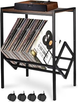 Record Player Stand, Iron Double Layer Vinyl Record Rack, Record Player Side Table, Record Storage Rack, Perfect for Living Room, Bedroom, Office Black