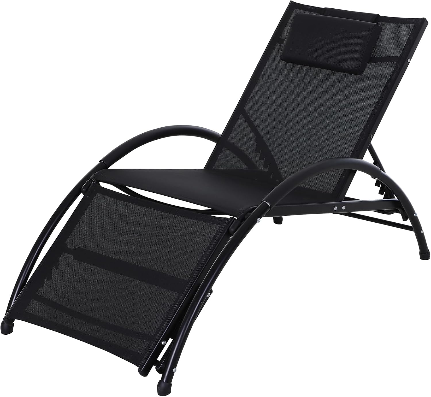 Outsunny Bain de Soleil transat Chaise Longue Fauteuil Relax Jardin Design Contemporain inclinable Multi-Positions Repose-Pied réglable tétière icluse alu textilène Noir