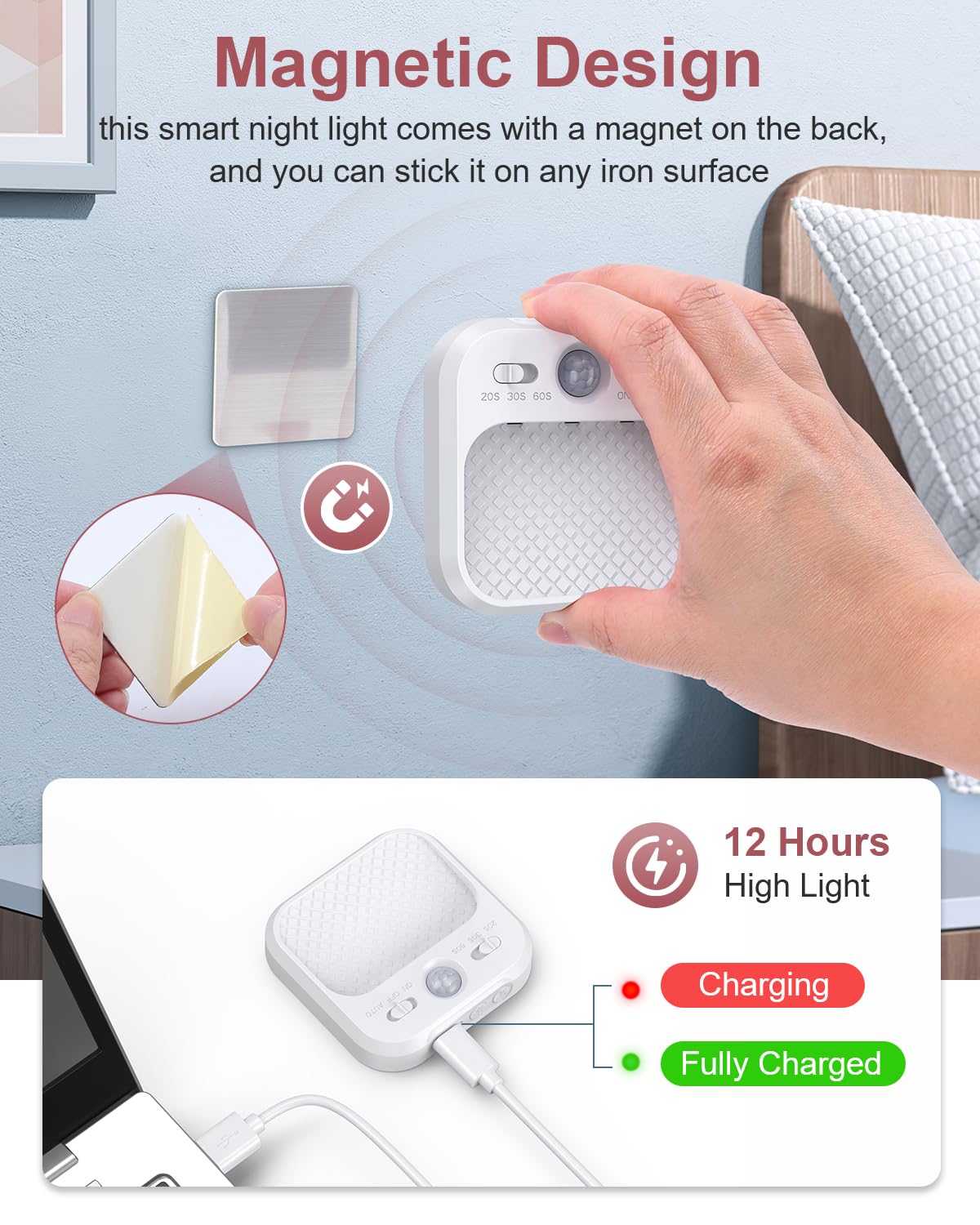LOFICOPER Motion Sensor Night Light, Rechargeable Night Light, Stick-On Night Light with Removable Magnetic Strip - Image 4