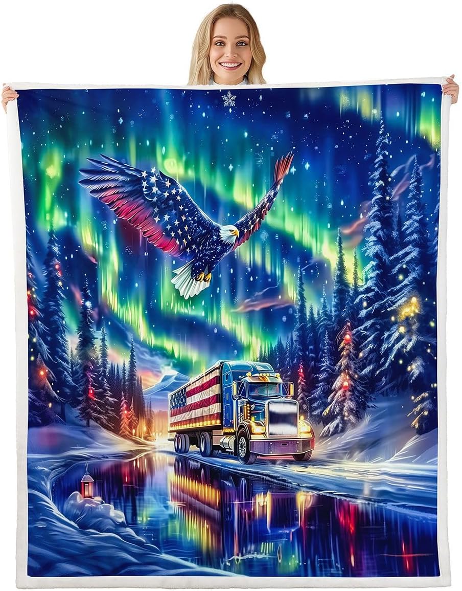 Castle Fairy Aurora Throw Blanket for Kids,Northern Light Fleece Throw Blanket for Bedroom Sofa Dorm Decor,Eagle Truck American Flag Lightweight Bed Blankets,40 x 50 Inches