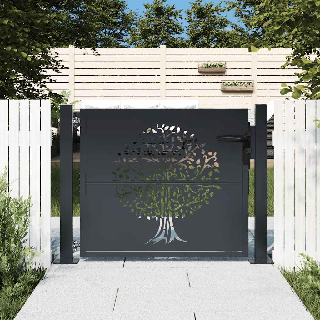 Portal de jardín de acero antracita 100x100 cm con diseño de árbol