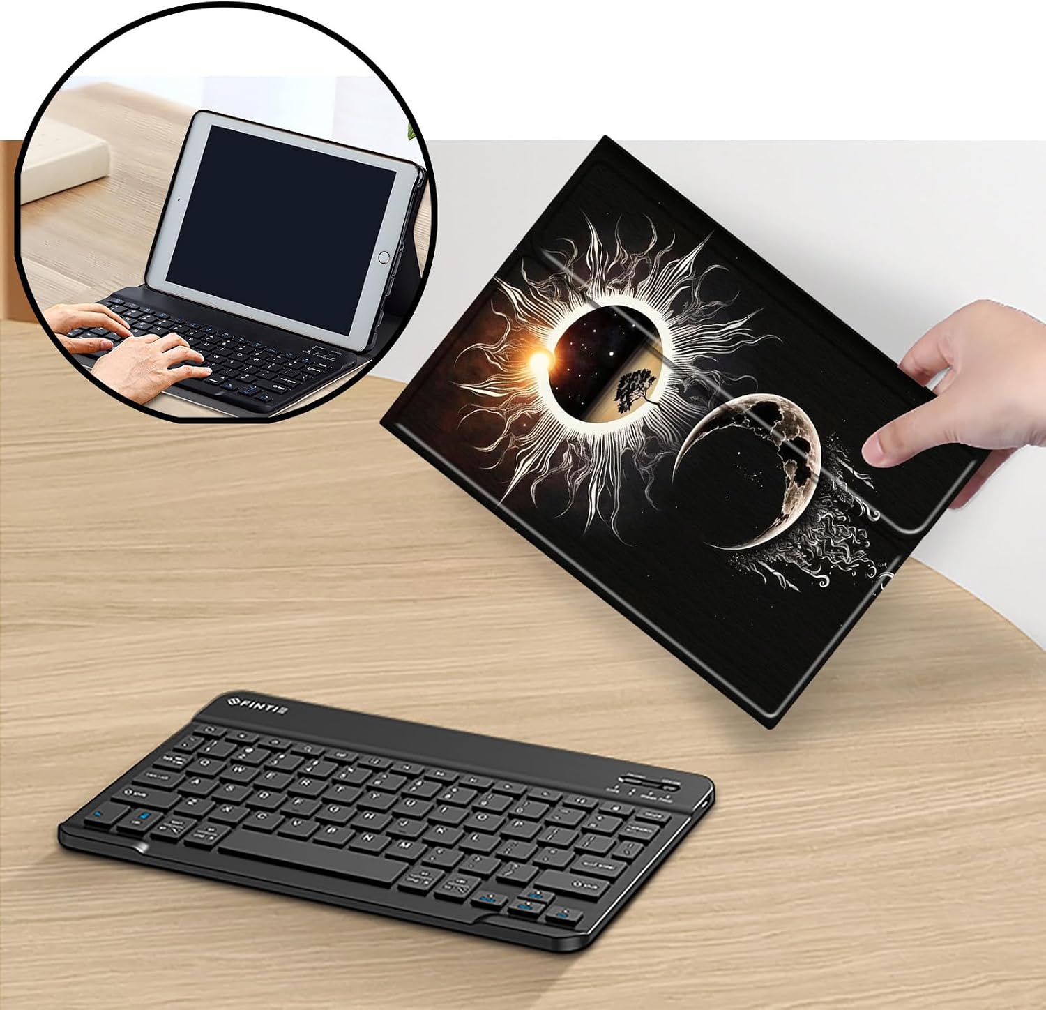 Keyboard Case for Amazon Fire Max 11 (13th Generation, 2023 Release), Detachable Wireless Bluetooth Keyboard and Auto Sleep/Wake Fire Max 11 Tablet Case with Keyboard, Sun and Moon
