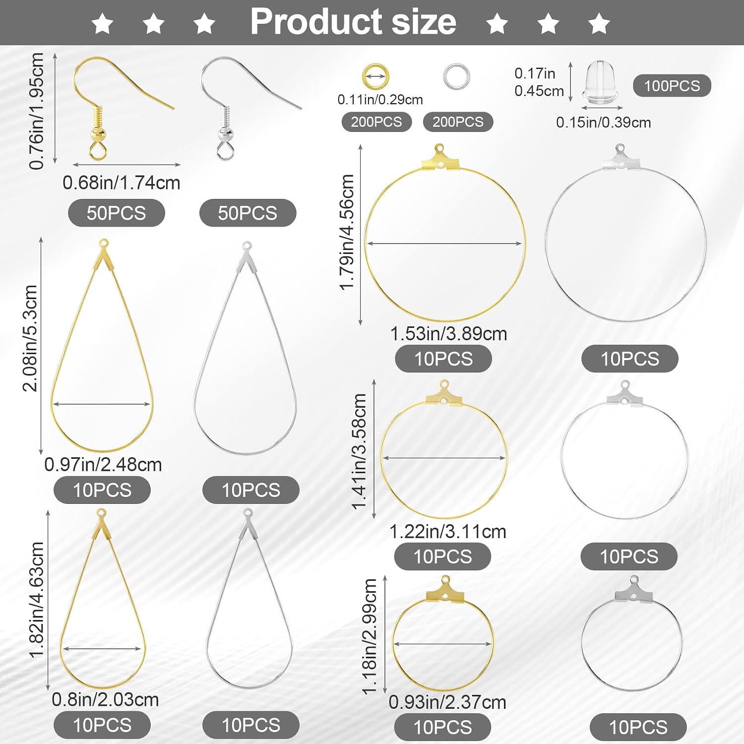 OIIKI 700pcs Hypoallergenic Earring Making Kit, Gold/Silver Plated Hooks image 2