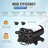Vista 3 de ECO-WORTHY 110V AC Fresh Transfer Diaphragm Water Pump On Demand 5.5GPM 70PSI High Pressure Water Booster Pump 110 Volt with Pressure Switch for