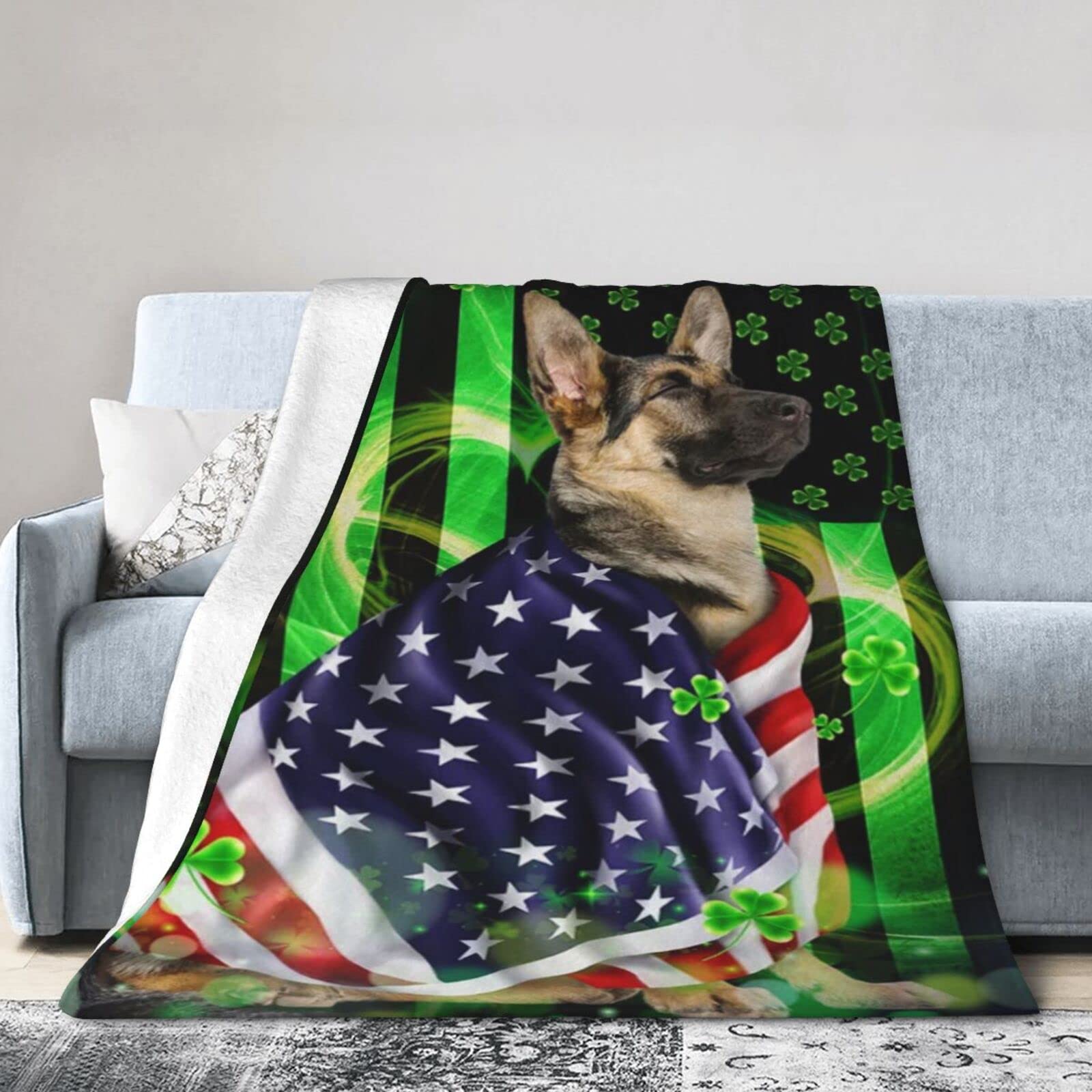 Lsjuee Flannel Fleece Blanket 50"X40" Saint Patrick‘s Dayan Shepherd Bed Throw Blanket Weighted Ultra-Soft Travel Spring Blankets for Girls Keep Warm