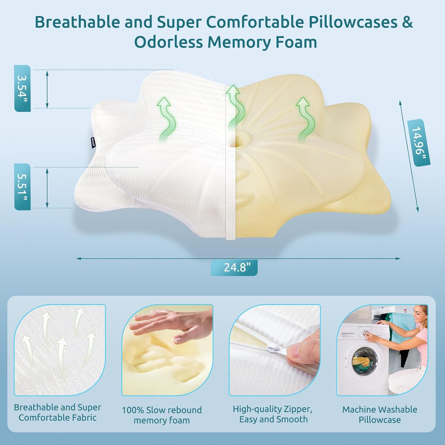 DONAMA Cervical Pillow for Neck and Shoulder,Contour Memory Foam Pillow,Ergonomic Neck Support Pillow for Side Back Stomach Sleepers with Pillowcase