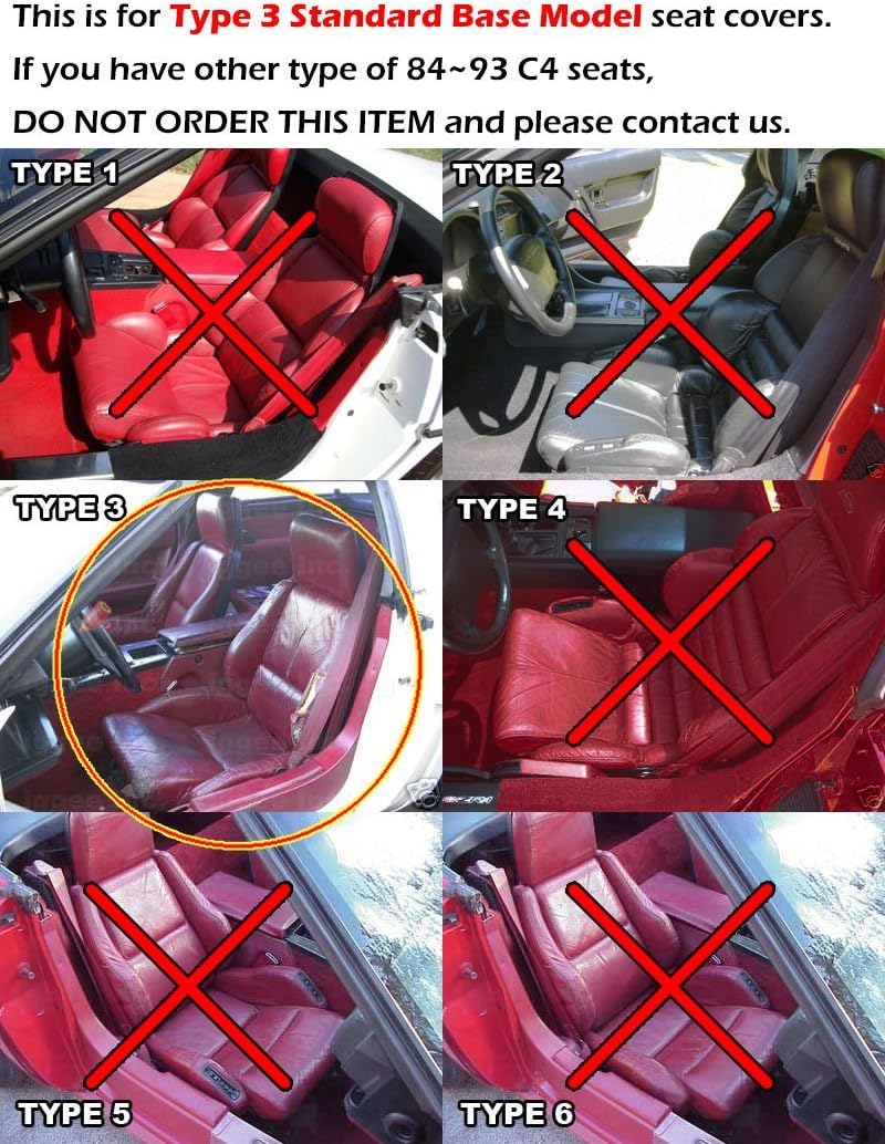 Iggee 1984~1993 Chevy Corvette C4 Standard (Type 3) Artificial Leather Original fit seat Covers (Black/Red)