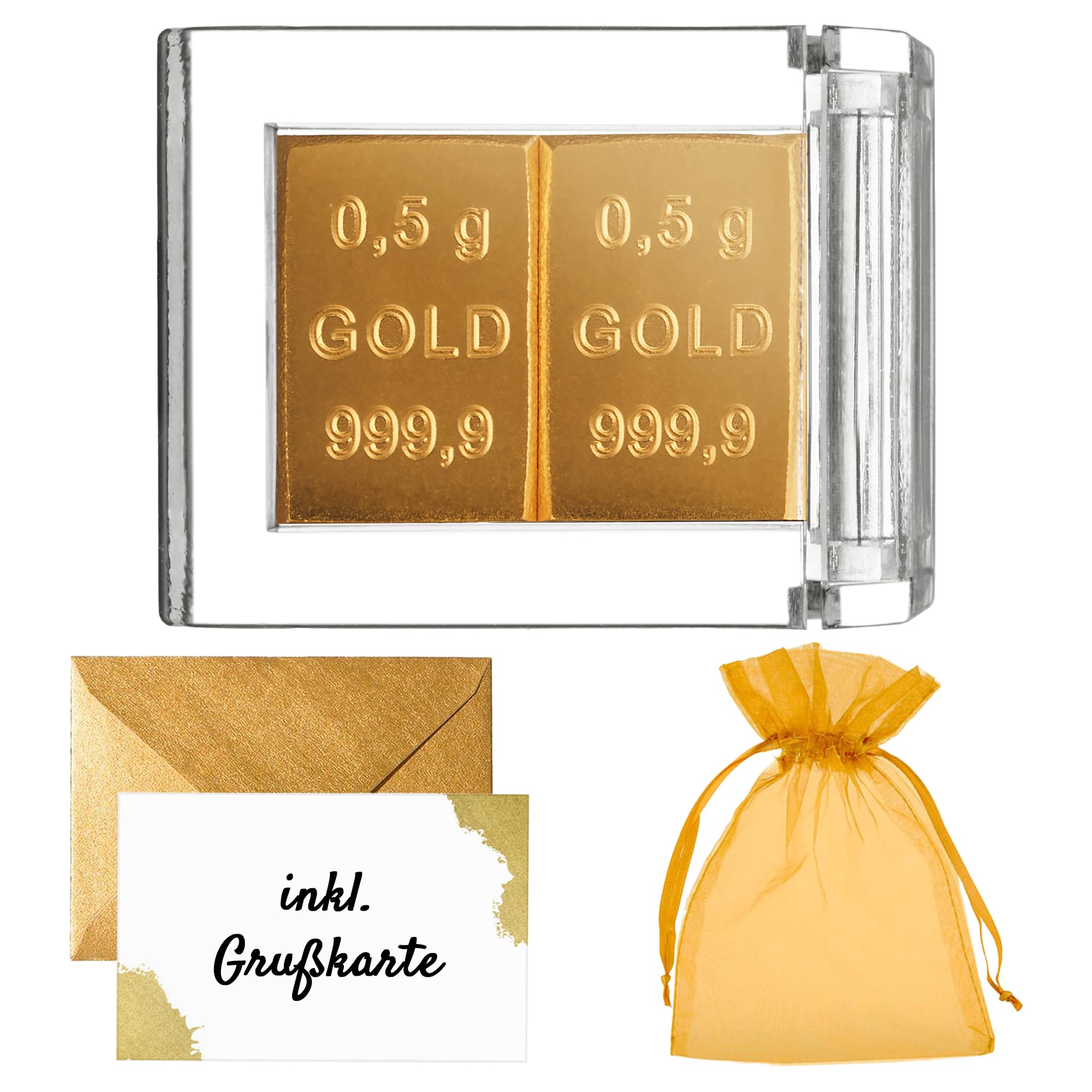 Gold als Geschenk - Goldbarren 2x 0,5g in hochwertiger Kapsel - Echtheitsgarantie - Feingold 999.9