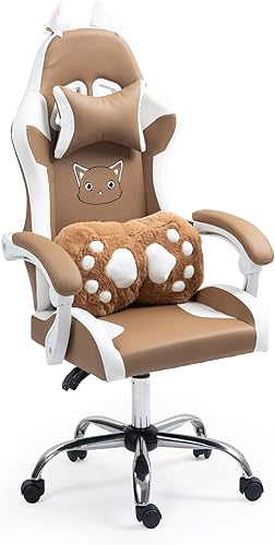 Miniatura 8 de ALEAVIC Silla de juegos con cojín lumbar de pata de gato y orejas de gato, sillas reclinables para computadora de juegos de PC, silla ergonómica