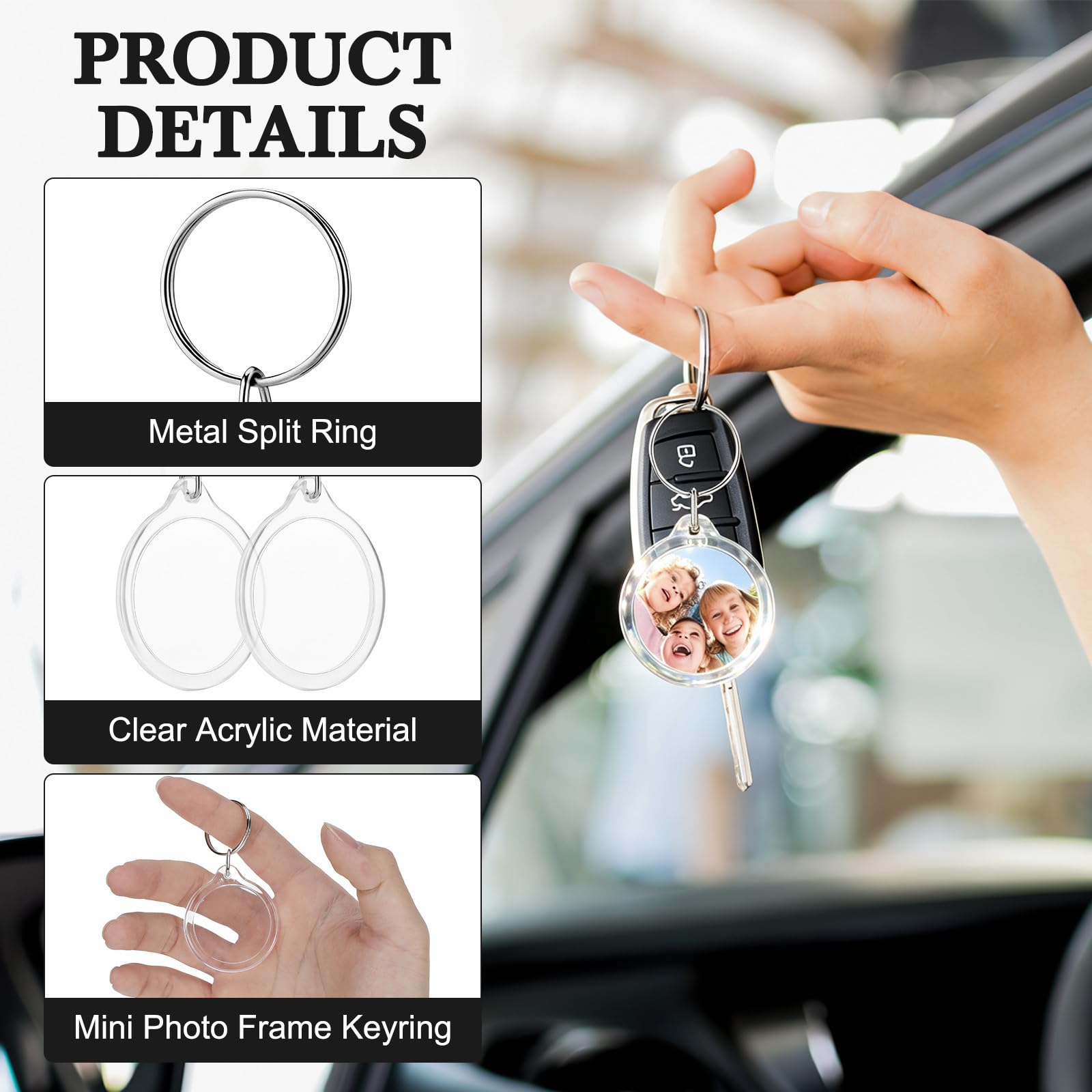 ifundom 100 Pcs Anneau Porte-clés Brisé Soi-même en Acrylique Cadre Photo Circulaire Transparent Vierge pour Clés, Détenteur de Clés, DIY