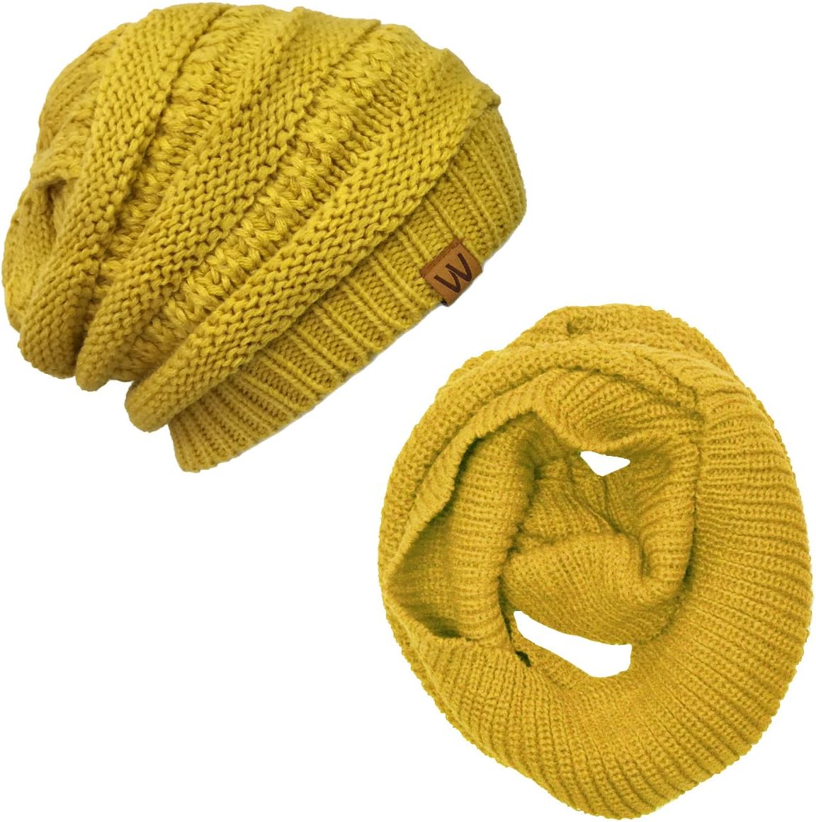 allydrew Thick Knitted Winter Infinity Circle Scarf and Slouchy Beanie Set