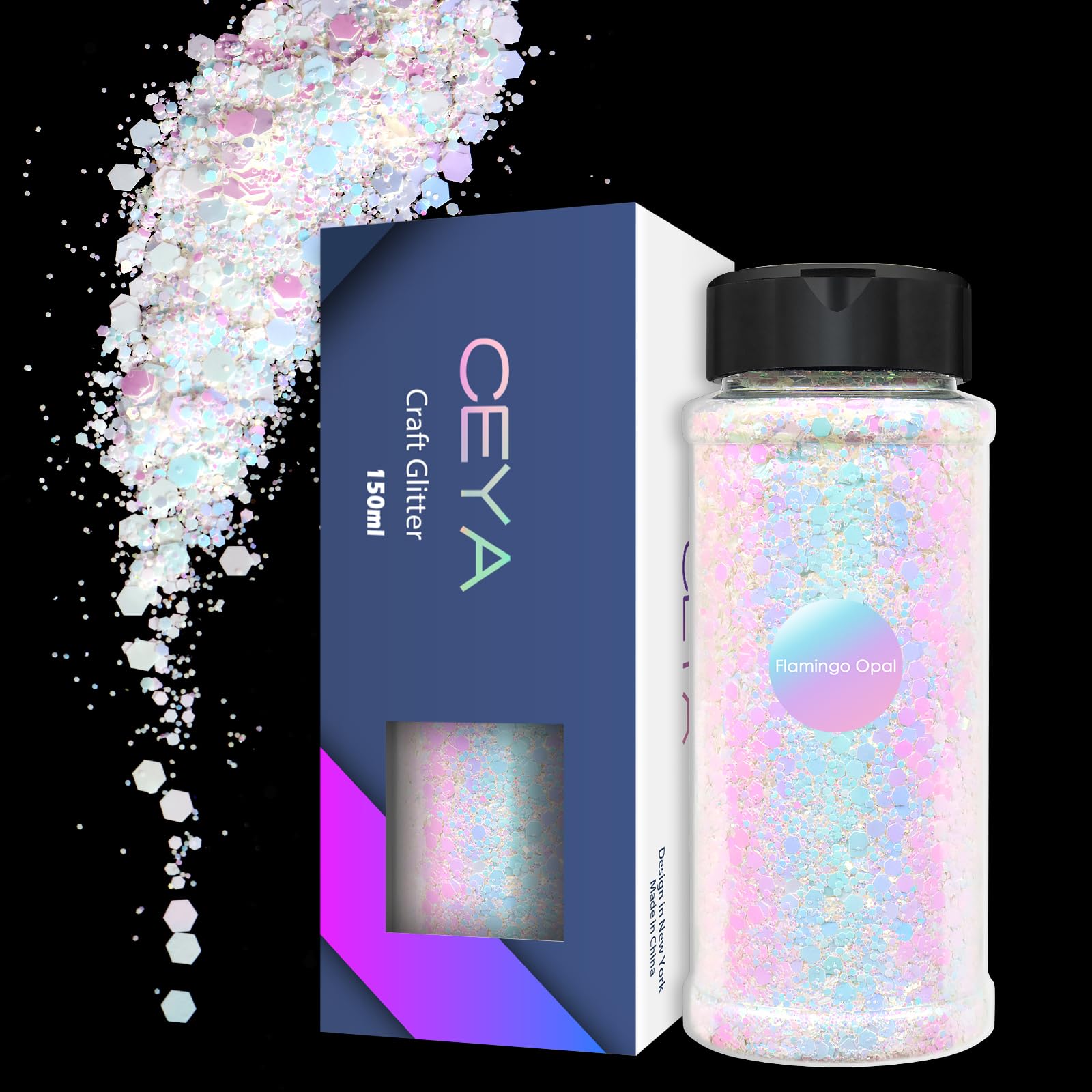 Ceya Chameleon Chunky Glitter, 2.8oz/ 80g Flamingo Opal Color Shift Craft Glitter Powder Color Changing Iridescent Flake Sequin for Epoxy Resin, Nail, Tumbler, Phone Case, Party Decor, Jewelry Making