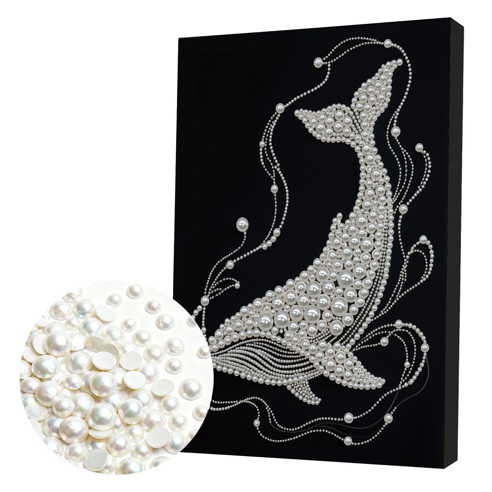 Lebartm DIY Pearl Painting Kit with Frame Gemstone Pearl Diamond Dots Beads Canvas Art Craft for Adults Beginners Display for Tabletop and Mounting Wall Home Decor 30x40cm-Whale02