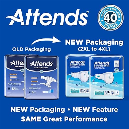Miniatura 3 de Attends Calzoncillos desechables para incontinencia bariátrica, XXL, cintura de 63 a 70 pulgadas con cierres de pestañas, máxima absorción y