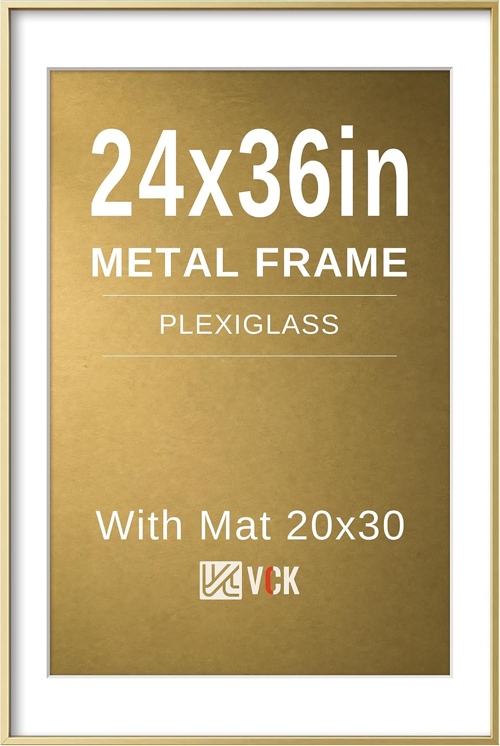 VCK 24x36 Poster Frame, Gold Metal - Matted to 20x30, for Artwork