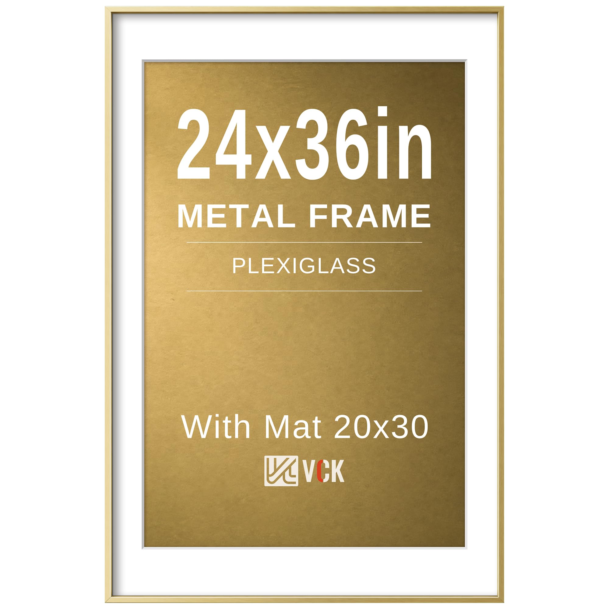 VCK 24x36 Poster Frame, Gold Metal - Matted to 20x30, for Artwork