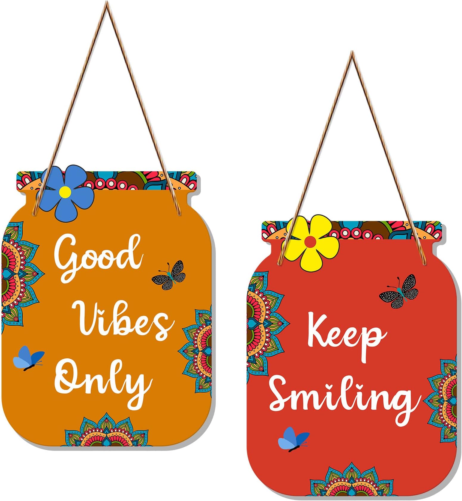 Artvibes Good Vibes Only Quote Decorative Wall Art MDF Wooden Wall Hanger for Living Room | Bedroom | Office | Gift | Wall Hanging For Home Decoration | Home Decor Items (WH_6805N), Set of 2
