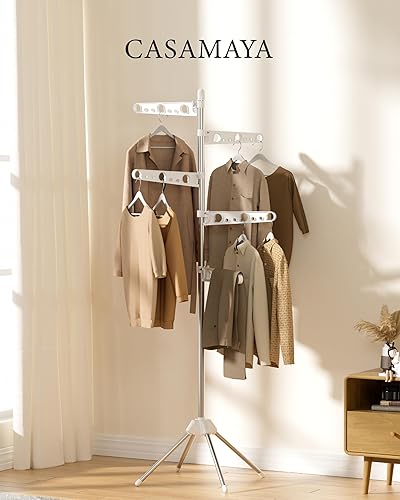 Miniatura 4 de Tendedero plegable, tendedero trípode de 179.9 cm para 35 piezas de ropa, con barras ajustables en altura y giratorias, ahorro de espacio, acero