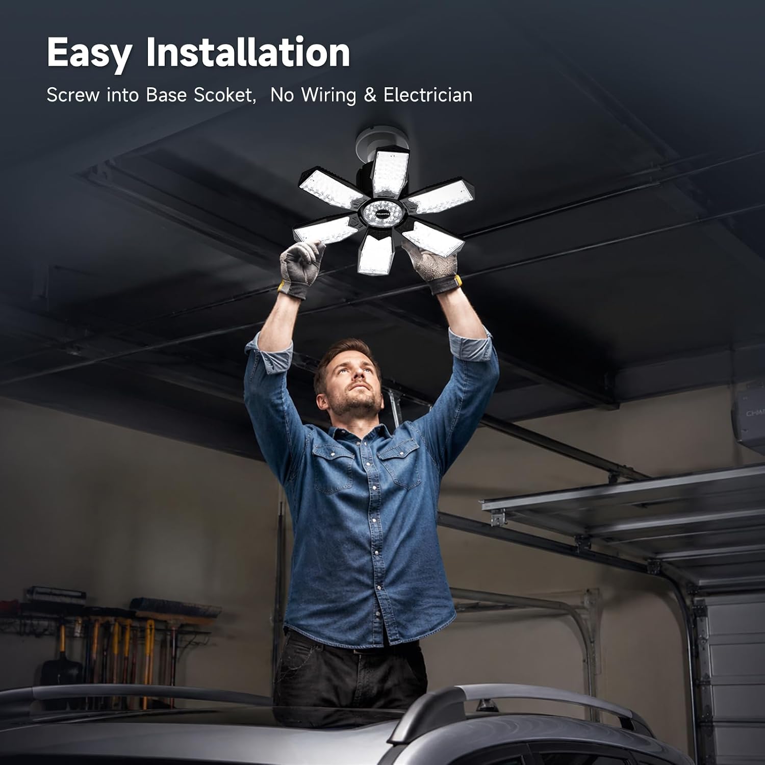 LED Garage Lights - 200W Super Brighter Deformable 6500K Daylight | 20,000LM Led Shop Light W/ 6 Panels Screw in E26/E27 Ceiling Light Bulbs for Workshop Basement Laundry Utility Attic - 2Pack