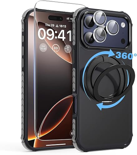 FEWGEY Magnetic Case for iPhone 17 Pro with Mag-Ring Holder Stand, [Screen Prote