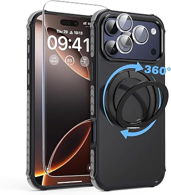 Case for iPhone 17 Pro with Mag-Ring Holder Stand Black