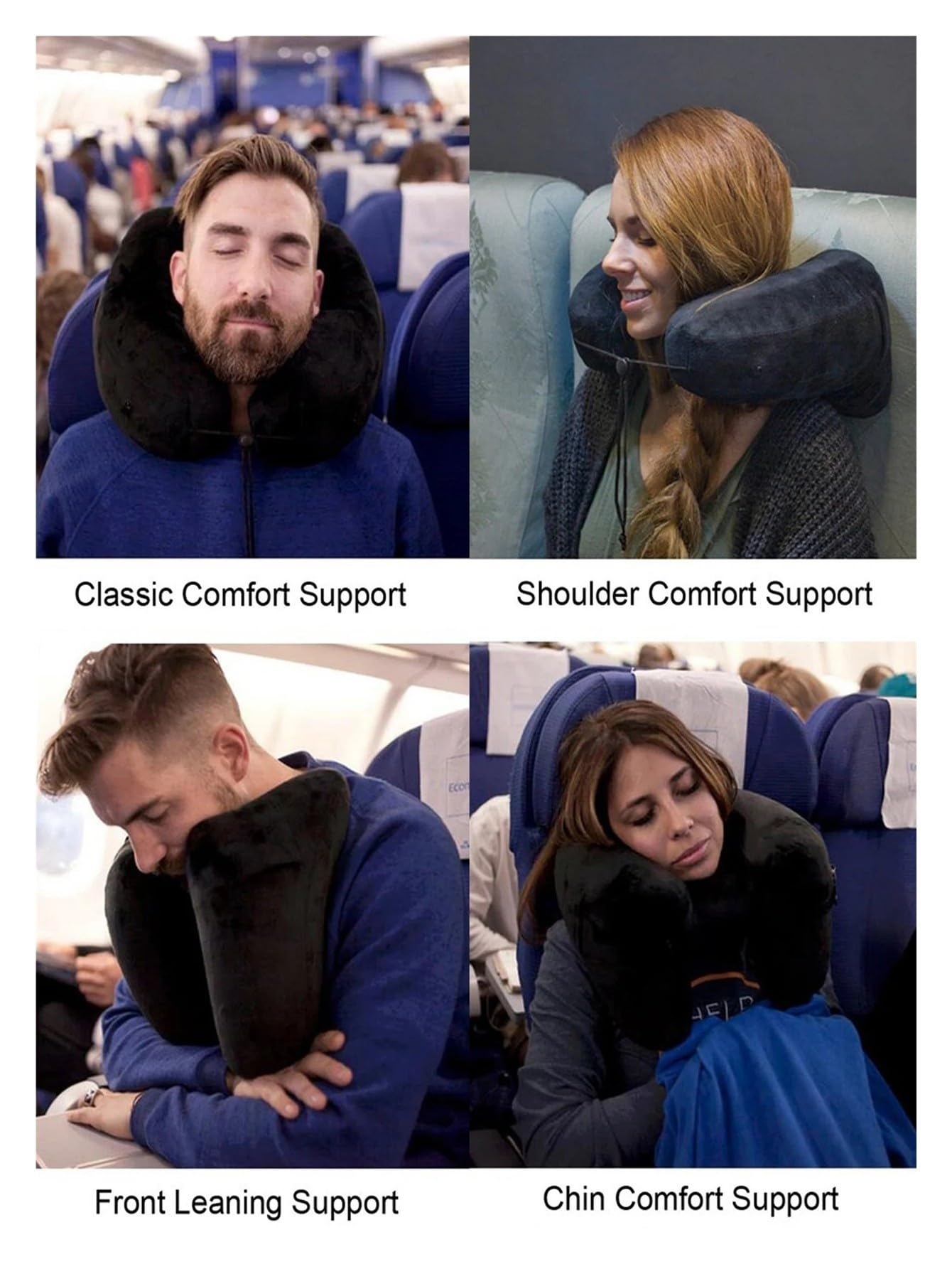 Inflatable U-Shaped Travel Neck Pillow with Hooded Cap