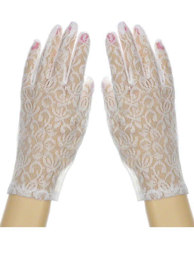 DivaDesigns Stretchy Nylon Lace Glove Wrist Length 9-Inch White