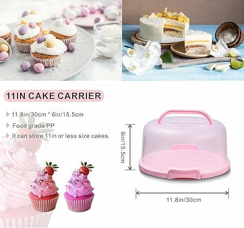 Miniatura 2 de ZWYSLFCY Porta pasteles de 10 pulgadas con tapa y asa, soporte redondo grande para pasteles con tapa, recipientes herméticos sin BPA, caja de