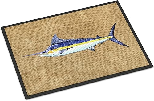 Caroline's Treasures 8818JMAT - Tapete azul Marlin de 24 x 36 pulgadas, tapete para puerta delantera, para interiores y exteriores, para entrada,