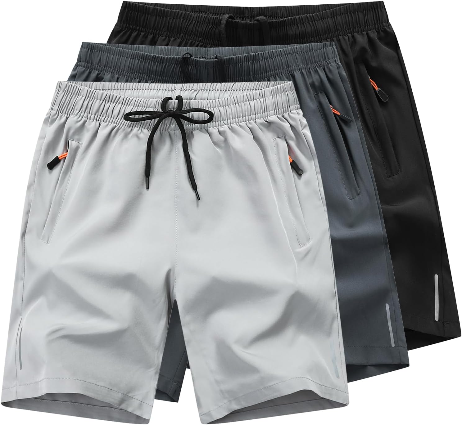 Boys Outdoor Running Shorts Quick Dry Lightweight Gym Shorts with Zipper Pockets