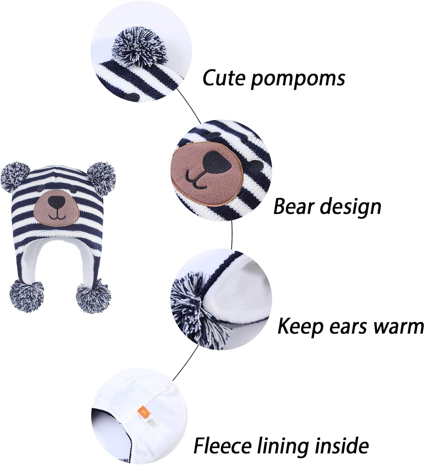 Miniatura 5 de LANGZHEN Gorro de invierno para niños pequeños gorro cálido con forro polar para bebés y niñas