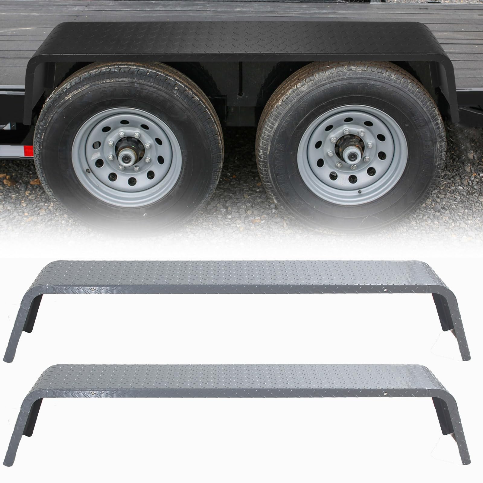 Heavy Duty Plate Steel Trailer Fenders for 13"-15" Wheels Tandem Axle Trailer (Grey Fenders 10)