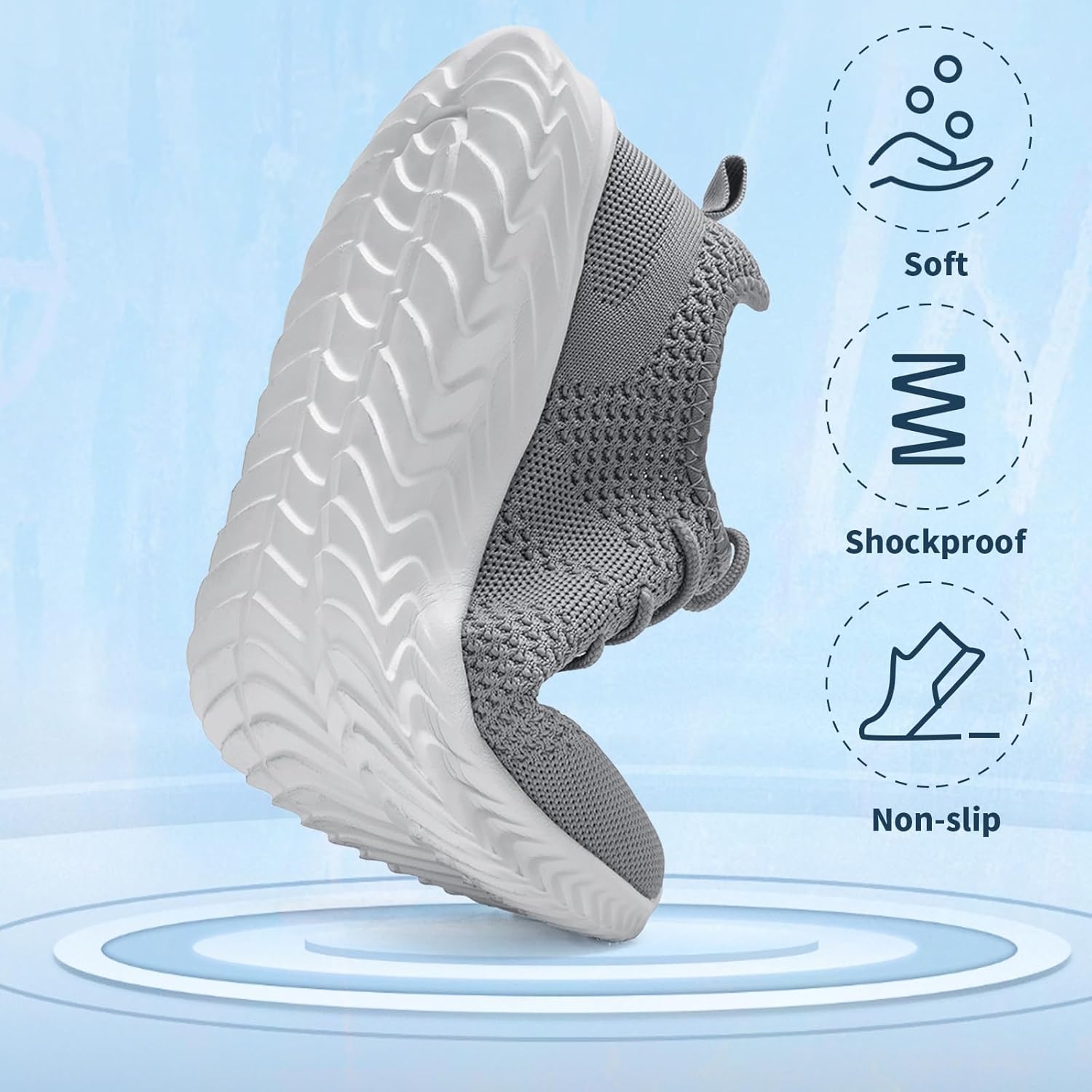 Womens Tennis Running Shoes Gym Sneakers Walking Workout Non Slip Walking Athletic Slip on Breathable Mesh Comfortable Lightweight Casual Fashion Sports Shoes Grey Size 6 - Image 4