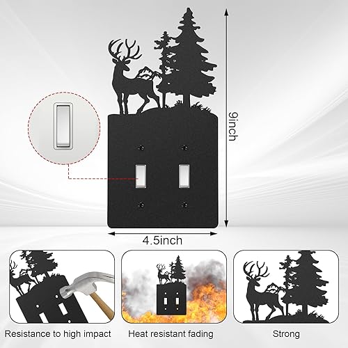 Vista 34 de Lothee Cubiertas de metal para interruptor de oso, alce, árbol, montaña, alce, placa de luz negra, cubierta de salida de bosque, cubierta de placa