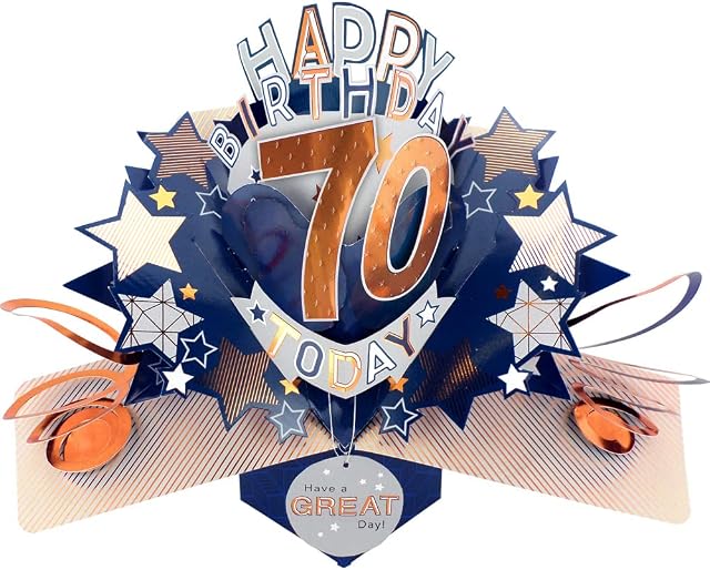 Happy 70th Birthday 70 Today Pop-Up Greeting Card Love Kate's Pop Up Cards Him POP204MC70 POP204MC70