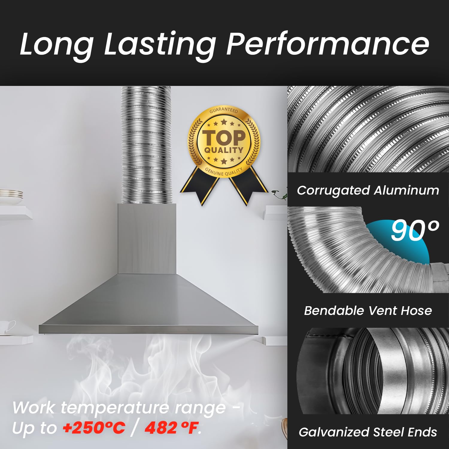 Repa Market 8 Inch Flexible Aluminum Duct - 0.82 to 1.64 ft Length – Corrugated Vent Hose with Galvanized Steel End Sleeves for HVAC/Washer & Dryer Exhaust Connector/Heat-Resistant Air Ducting Tube