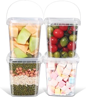34 oz Square Plastic Containers with Lids, Airtight Plastic Food Storage Containers, Freezer-safe/Microwaveable/Stackable/Dishwasher, for Meal Prep, Soup, Leftovers, Snack, Ice Cream (Clear, 4 Pack)