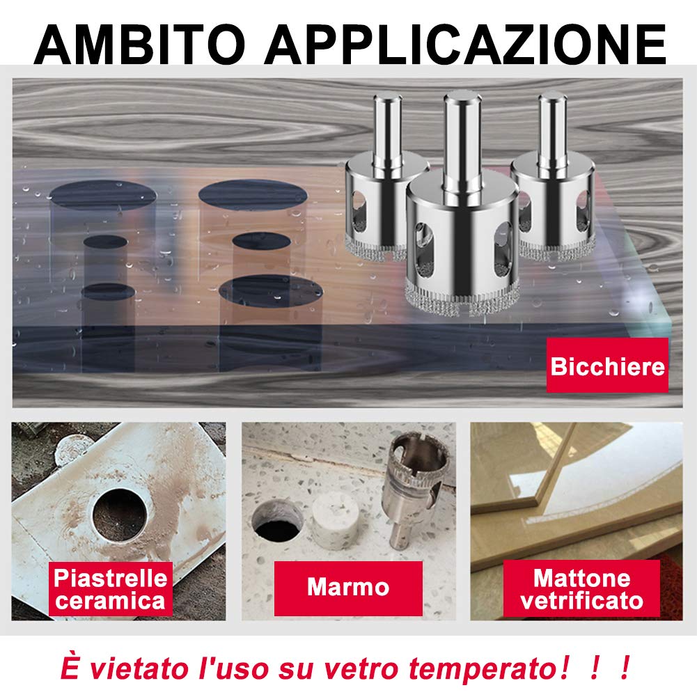 Set 15 Frese A Tazza Diamantate - Per Forare Piastrelle, Vetro, Marmo E Ceramica - Foto 12
