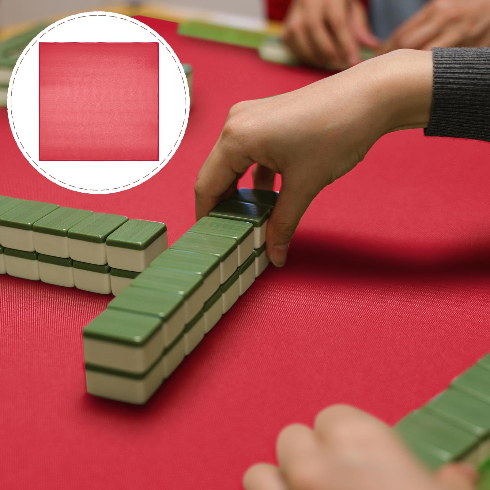 35 x 35 Inch Mahjong Mat Anti Slip and Noise Reduction Poker Mat Card Table Cover Fabric Board Game Table Mat Square Playmat with 7 x 35 Inch Black Carrying Bag for Playing Mahjong Poker Card (Red)