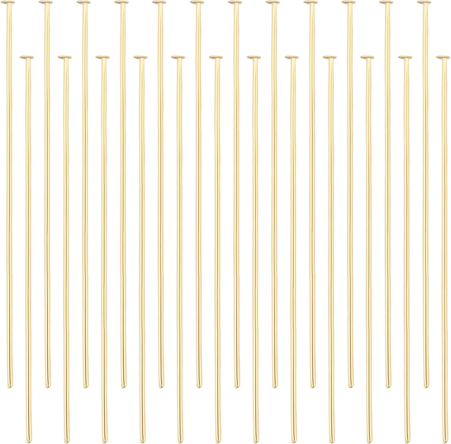 Beebeecraft 100Pcs/Box Flat Head Pins 18K Gold Plated Beading Pins 50mm Jewelry Head Pins for Earring Beading DIY Craft